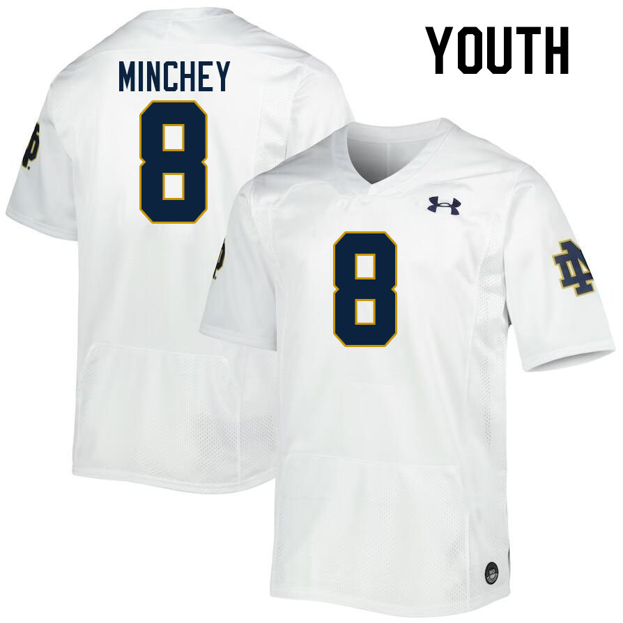 Youth #8 Kenny Minchey Notre Dame Fighting Irish College Football Jerseys Stitched-White